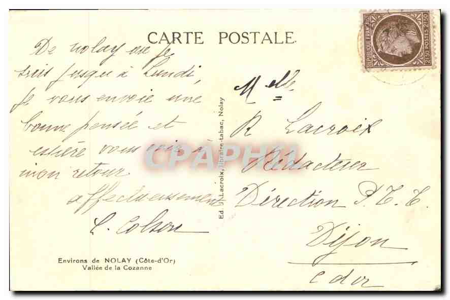 CPA Environs de Nolau Cote d'Or Vallee de la Cozanne  — Rückseite
