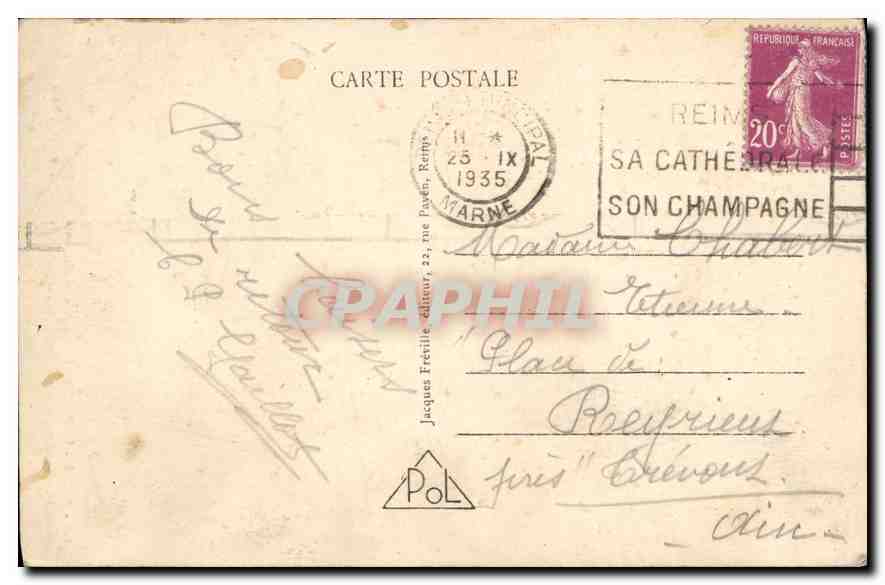 Reims — La Cathédrale incendiée par les Allemands le 19 septembre 1914 — Jacques Fretille, n°82 — Back