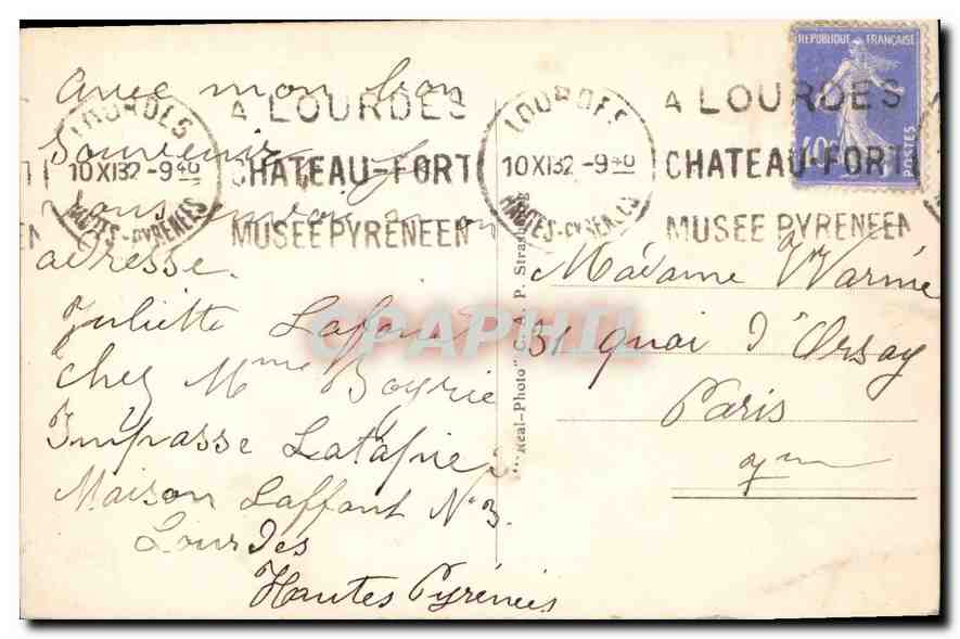CPA Lourdes la Basilique et le Gave  — Verso