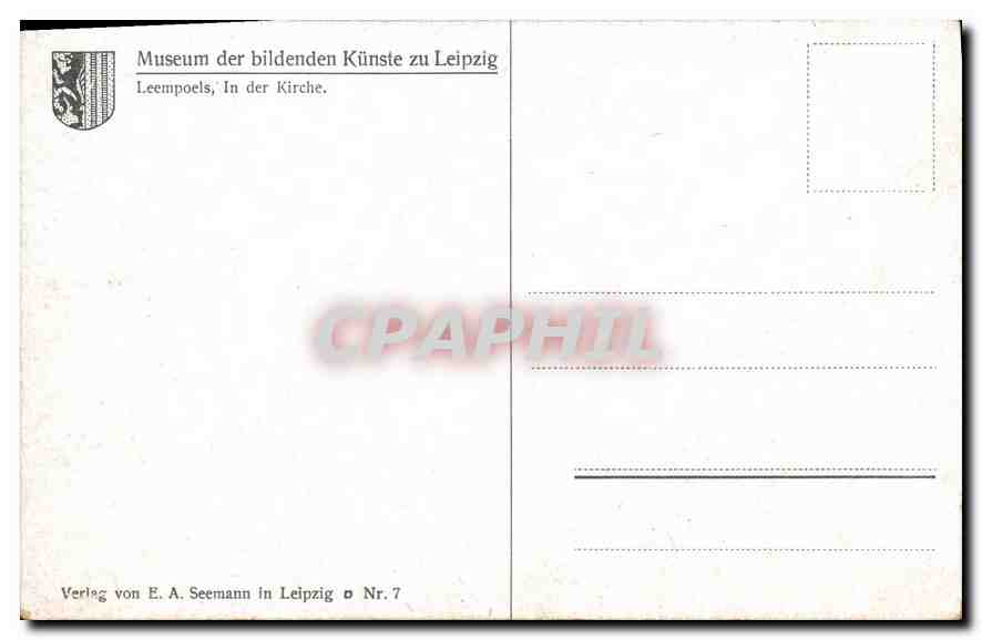 CPA Museum der Bildenden kunste zu Leipzig Leempoels in der Kirche  — Rückseite