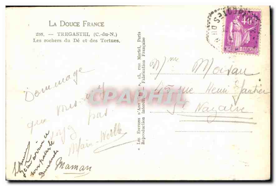 CPA Tregastel C du N les Rochers du De et des Tortues  — Verso