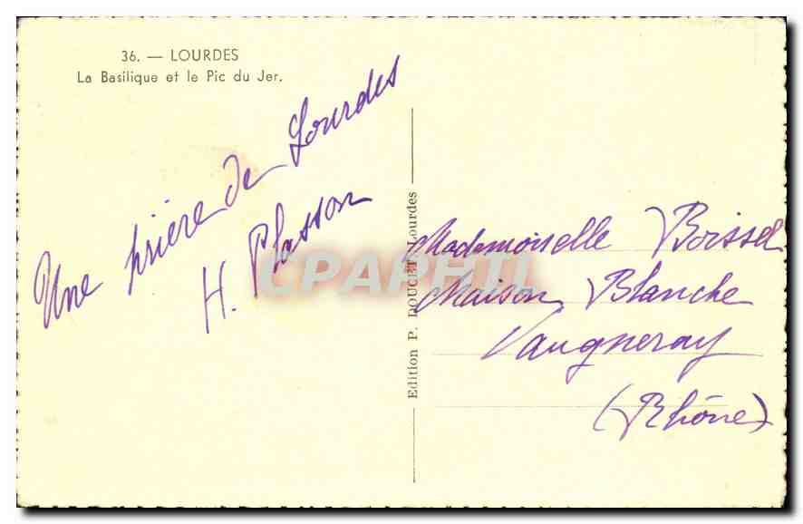 CPA Lourdes la Basilique et le Pic du Jer  — Verso