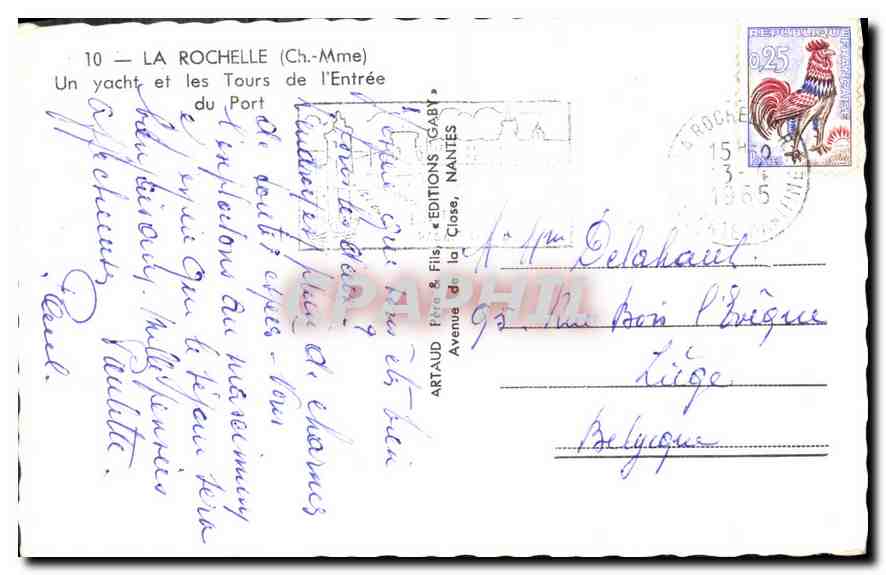 CPA La Rochelle Ch Mme Un Yacht et les Tours de l'Entree du Port  — Verso