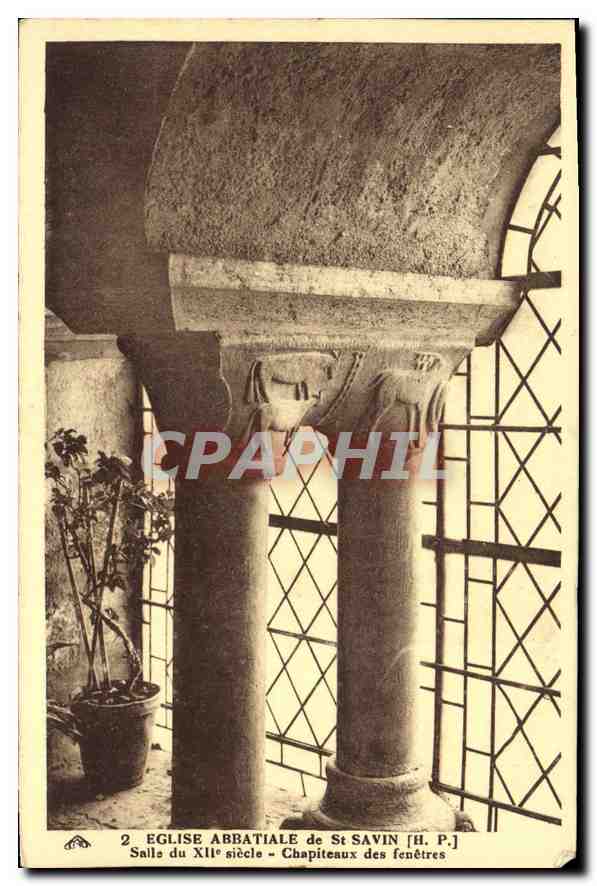 Église abbatiale de St-Savin — Salle du XIIe siècle — Chapiteaux des fenêtres — H.P. — n°2