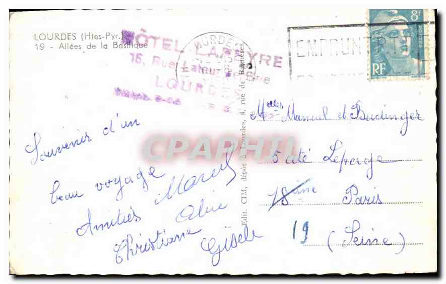 CPA Lourdes Htes Pyr Allees de la Basilique  — Rückseite