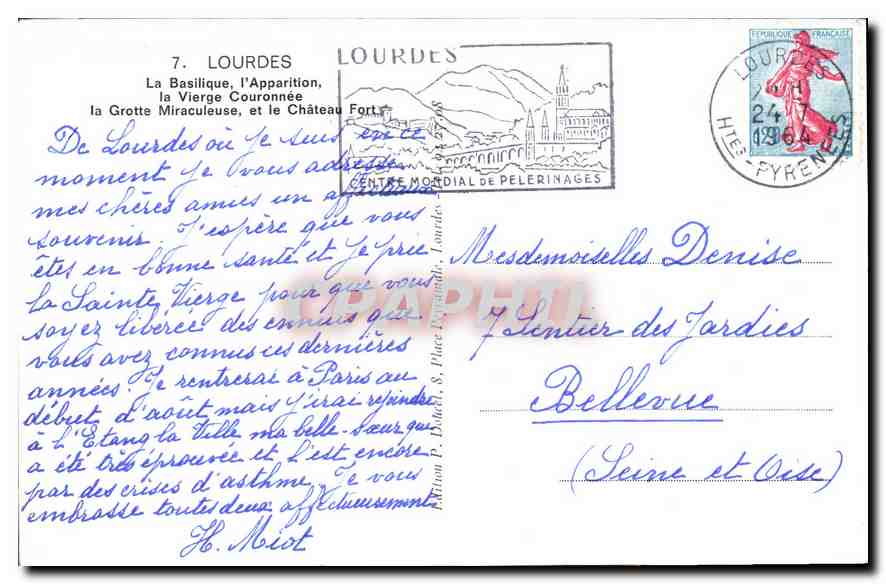 CPA Lourdes la Basilique l'Apparition la Vierge Couronnee la grotte Miraculeuse et le Chateau Fort  — Verso