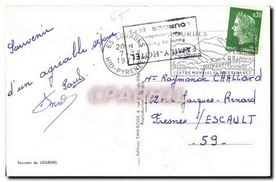CPA Souvenir de Lourdes  — Verso
