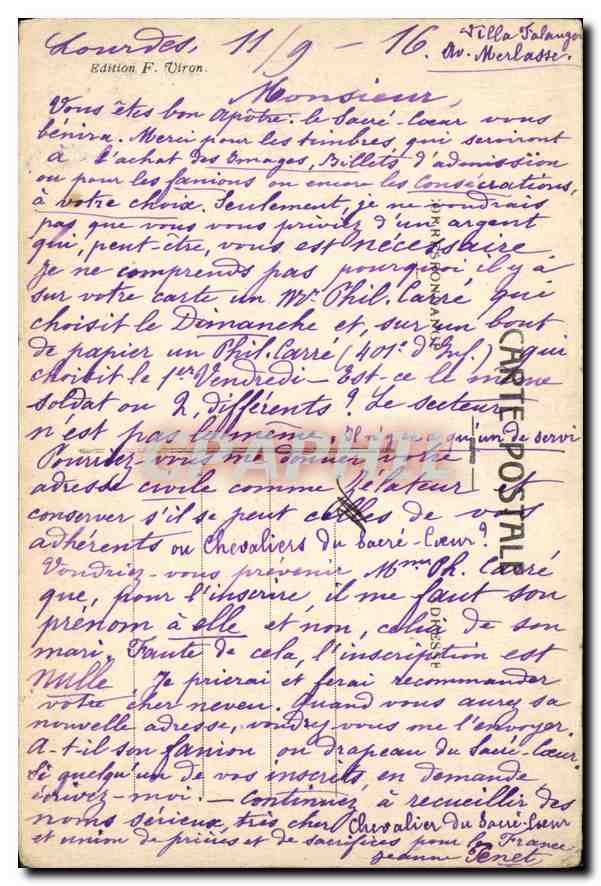 CPA Lourdes Saint Michel  — Verso