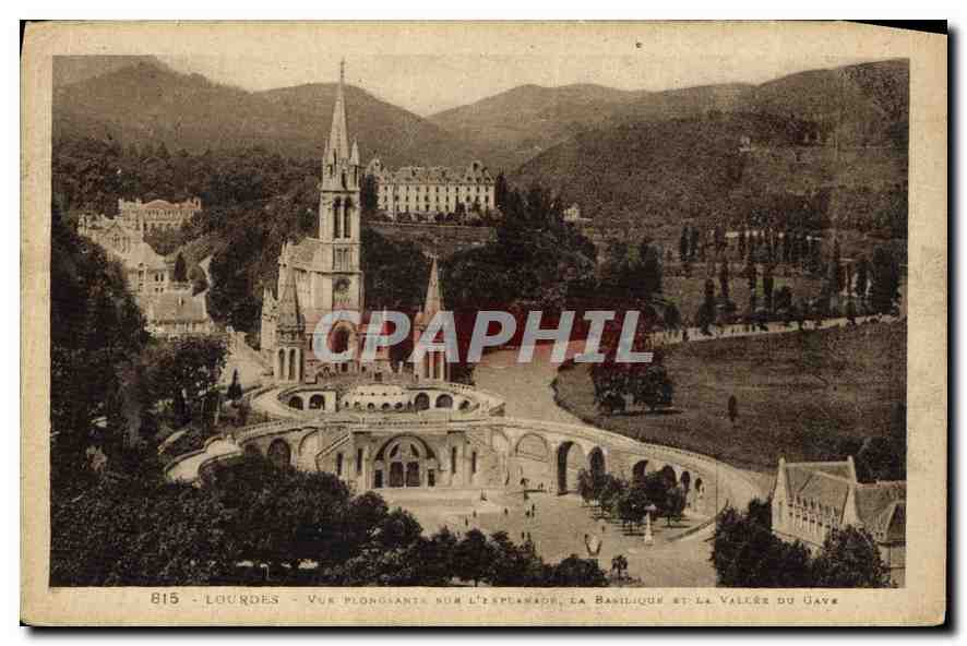 CPA Lourdes vue Plongeante sur la Basilique et la Vallee du Gave 