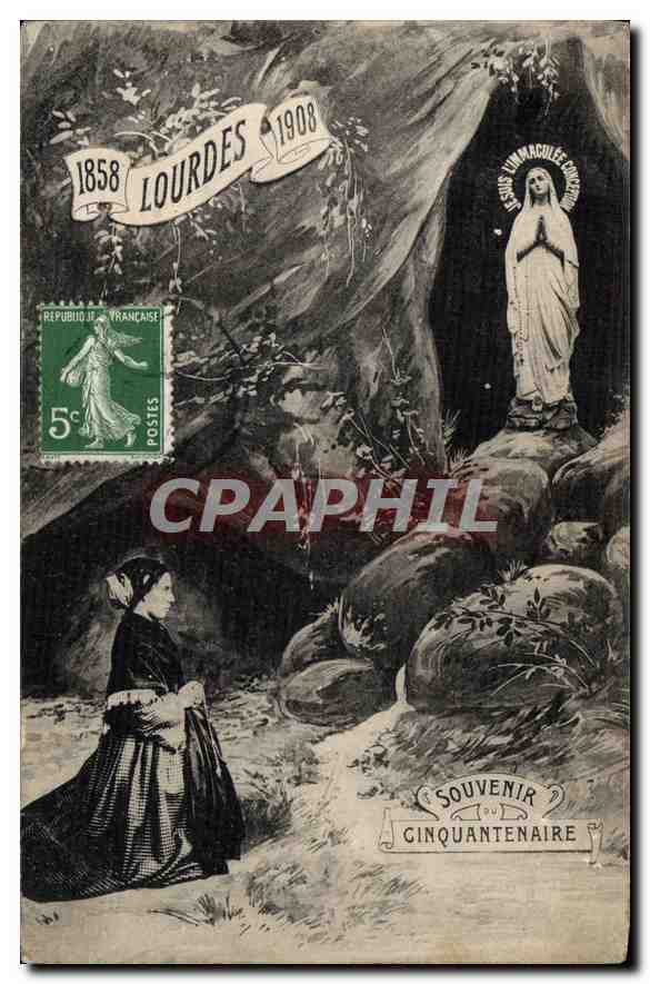 CPA Lourdes 1858 1908 souvenir Cinquantenaire 