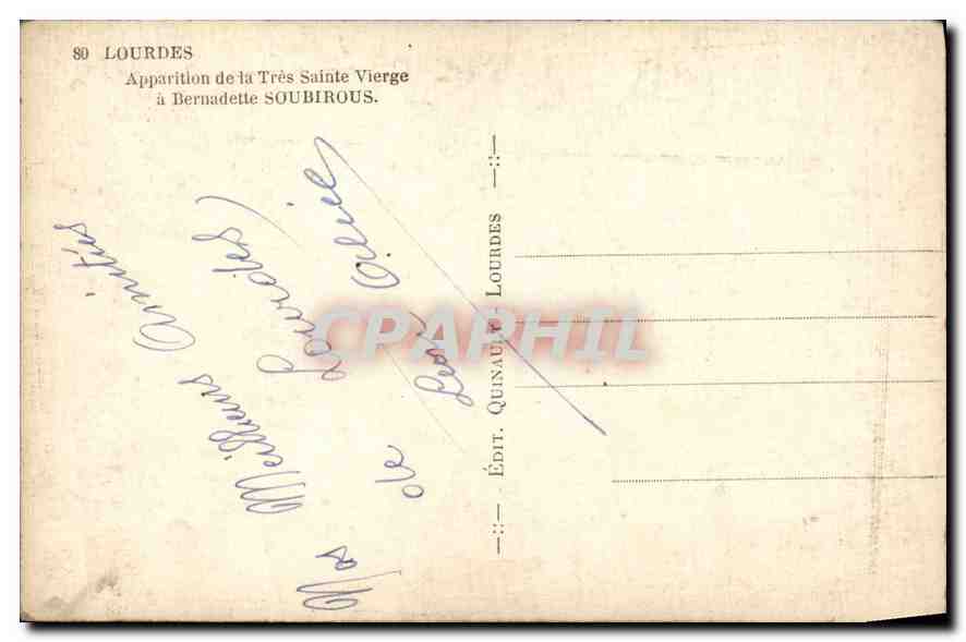 CPA Lourdes Apparition de la Tres Sainte Vierge a Bernadette Soubirous  — Verso