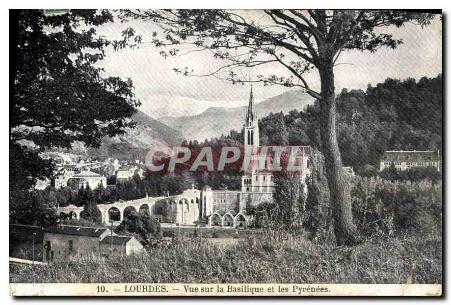 CPA Lourdes vue sur la Basilique et les Pyrenees 