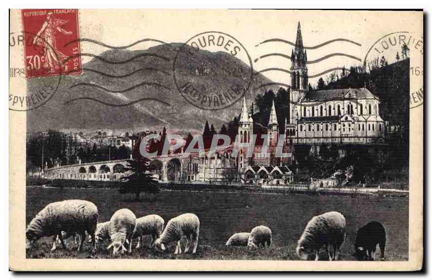 CPA Lourdes la Basilique et le Pic du Jer 