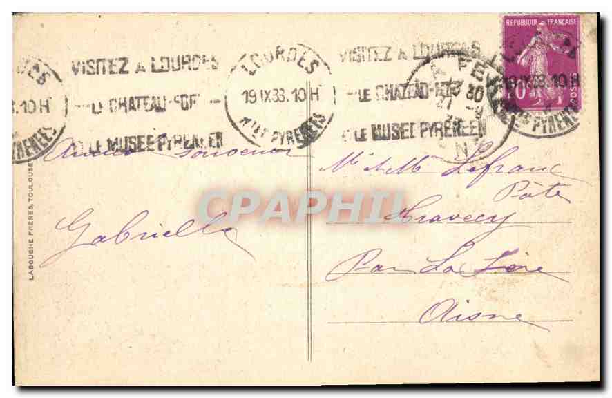 CPA Lourdes vue Plongeante sur la Basilique  — Verso