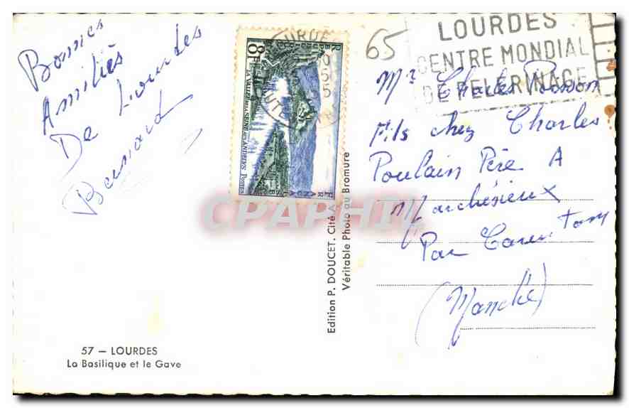 CPA Lourdes la Basilique et le Gave  — Verso
