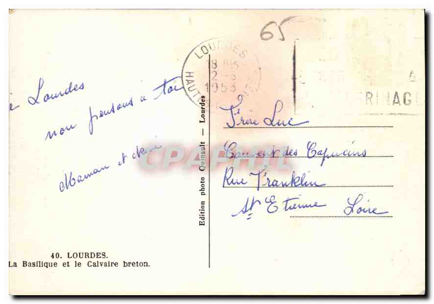 CPA Lourdes la Basilique et le Calvaire Breton  — Verso