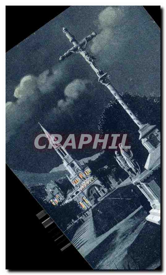 CPA Lourdes La nuit calvaire breton