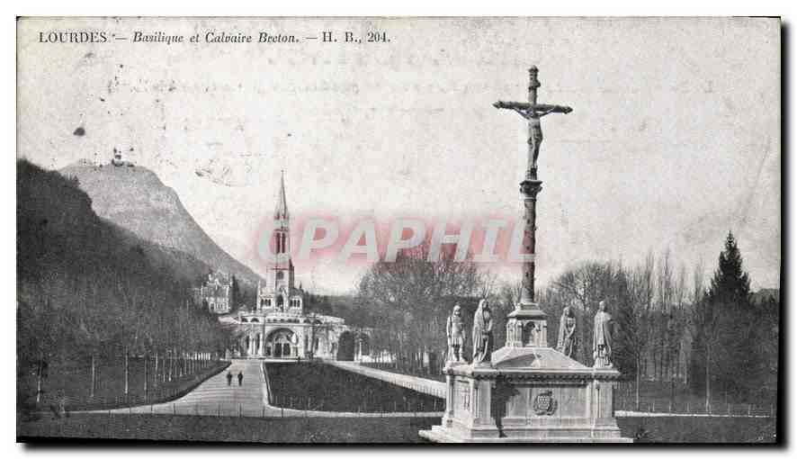 CPA Lourdes Basilique et Calvaire Breton 