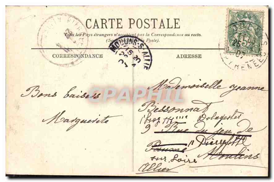 CPA Lourdes vue generale et le Pic du Jer  — Verso