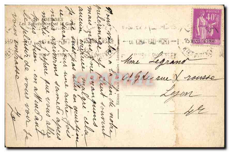 CPA Lourdes les Sanctuaire et la Gave  — Verso