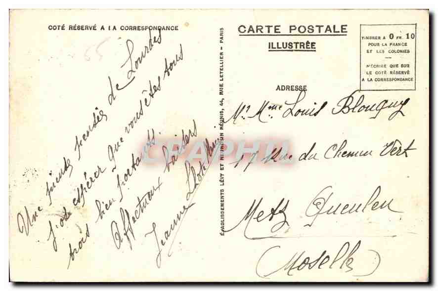 CPA Lourdes la Grotte et la Basilique  — Verso