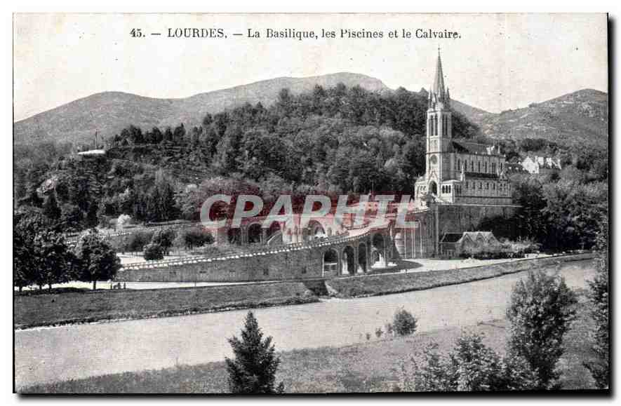 CPA Lourdes la Basilique les Piscines et le Calvaire 