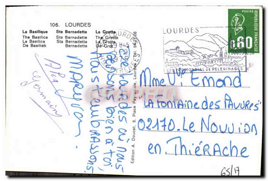 CPA Lourdes La Basilique Ste Bernadette la Grotte  — Verso