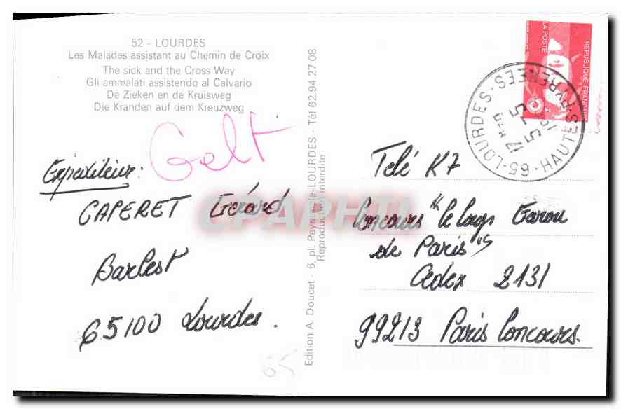 CPA Lourdes les Malades assistant au chemin de Croix  — Verso