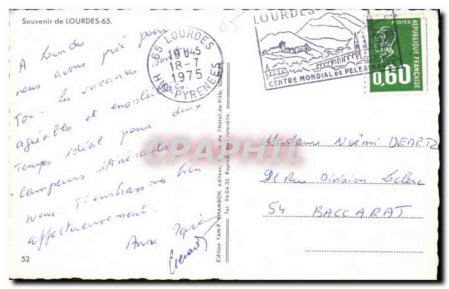 CPA Souvenir de Lourdes  — Verso
