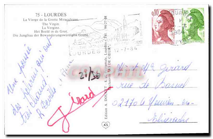 CPA Lourdes la Vierge de la Grotte Miraculeuse  — Verso