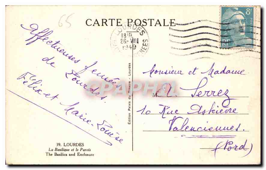 CPA Lourdes la Basilique et le Parvis  — Verso