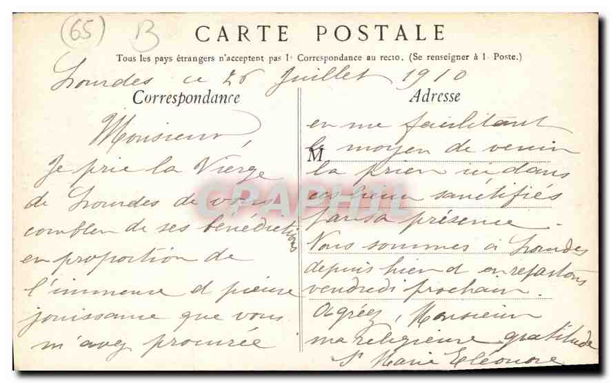 CPA Lourdes N D de Lourdes Couronnee  — Verso