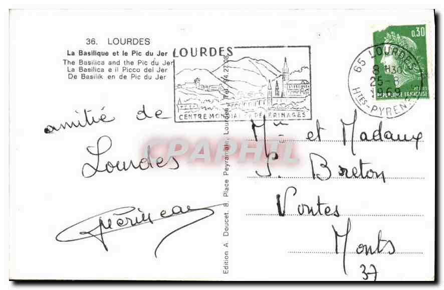 CPA Lourdes la Basilique et le Pic du Jer  — Verso