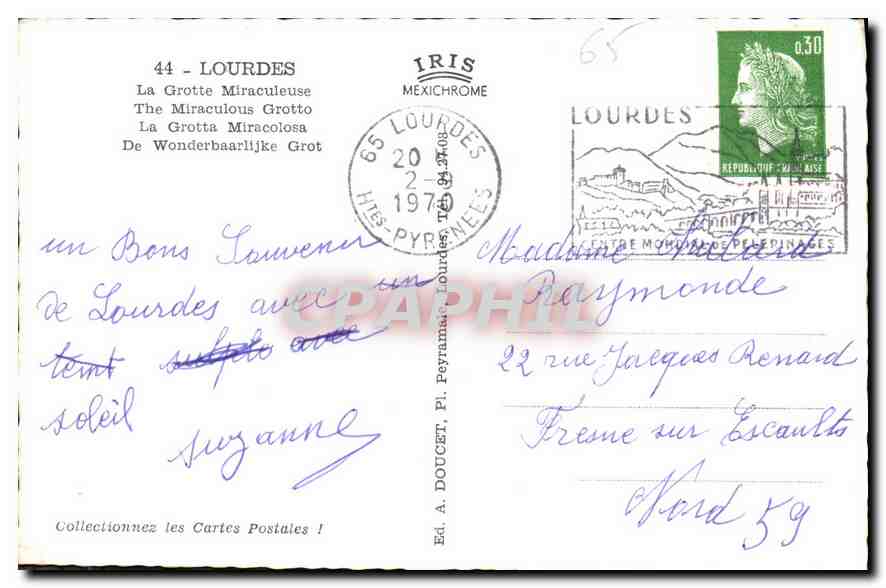 CPA Lourdes la grotte Miraculeuse  — Verso