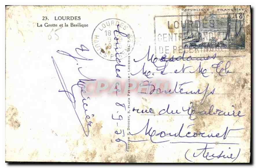CPA Lourdes la Grotte et la Basilique  — Verso