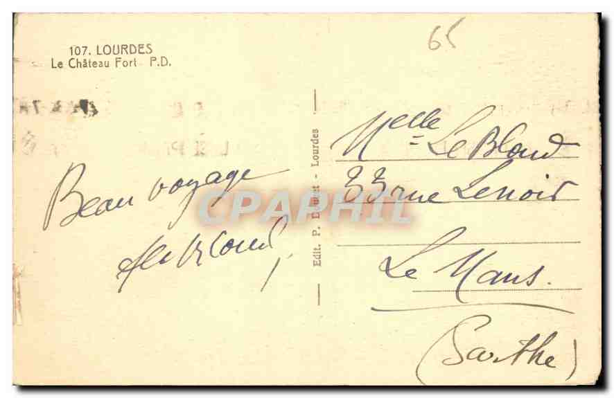 CPA Lourdes le Chateau Fort  — Verso