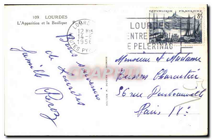 CPA Lourdes L'Apparition et La Basilique  — Verso