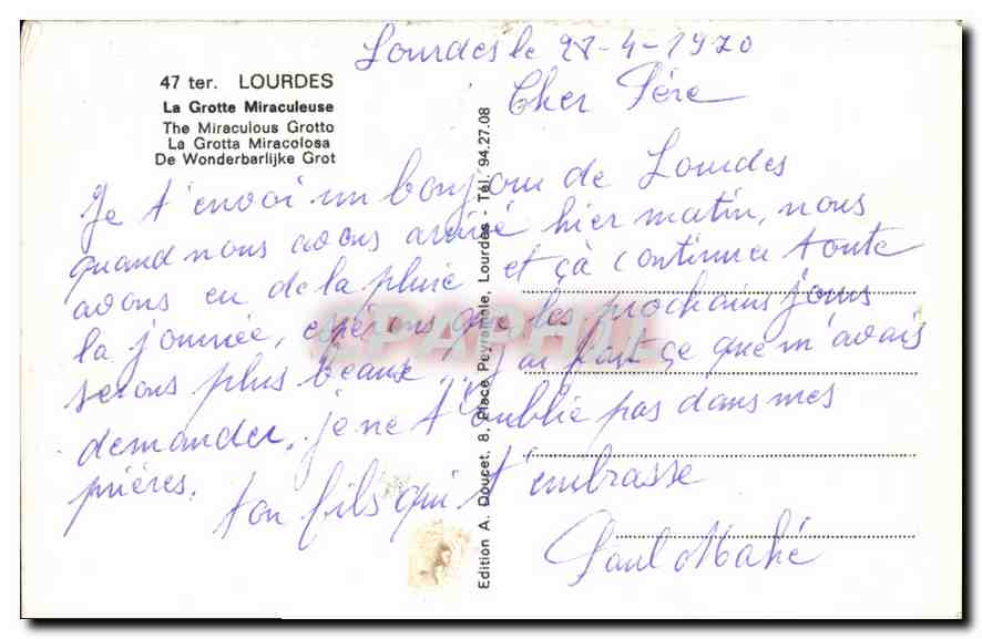 CPA Lourdes La Grotte Miraculeuse  — Verso