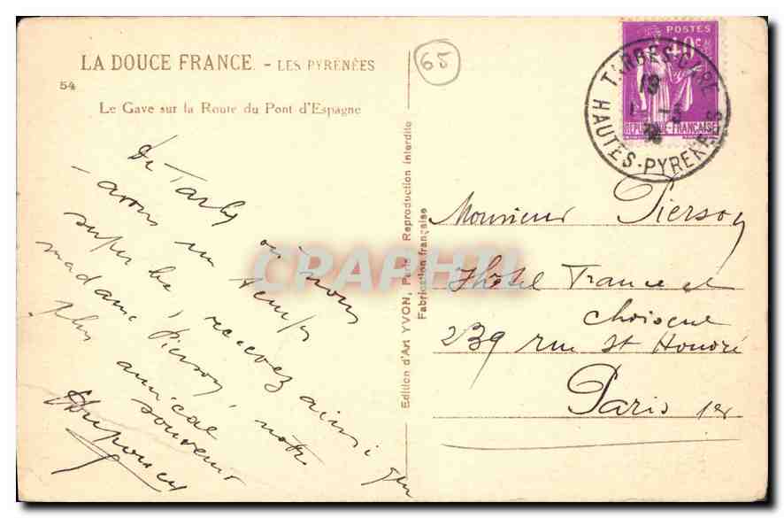 Le Gave sur la Route du Pont d'Espagne — Les Pyrénées — Édition d'Art YVON, n°54 — Back