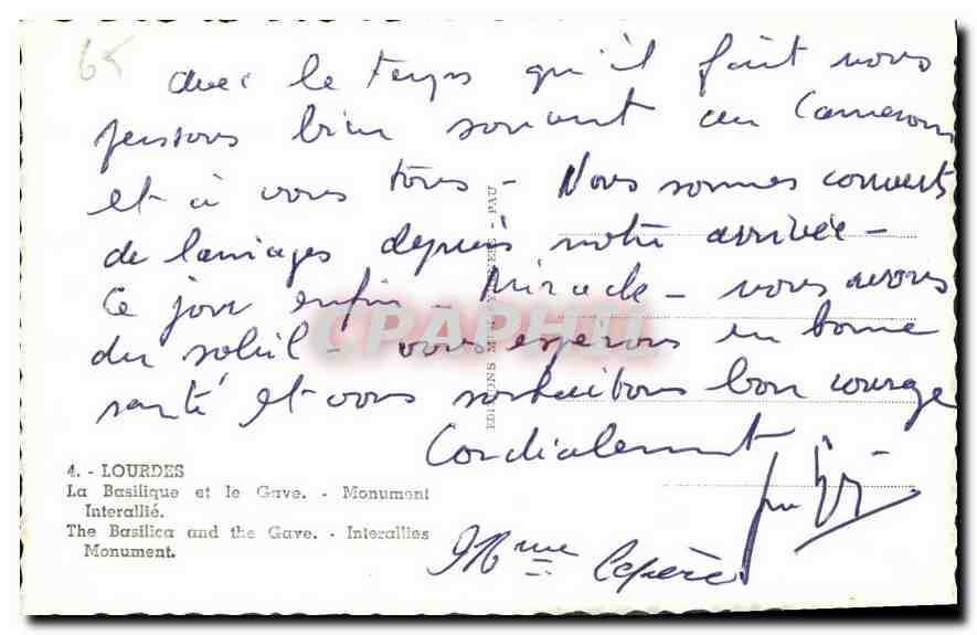 CPA Lourdes La Basilique et le Gave Monument Interallie  — Verso