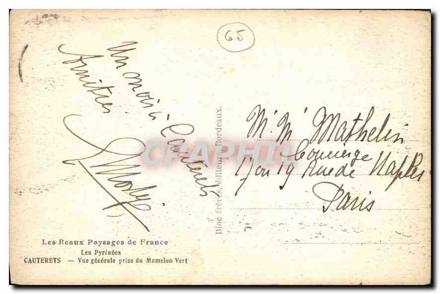 CPA Les Beaux Paysages de France Cauterets vue generale prise de Mamelon Vert  — Verso