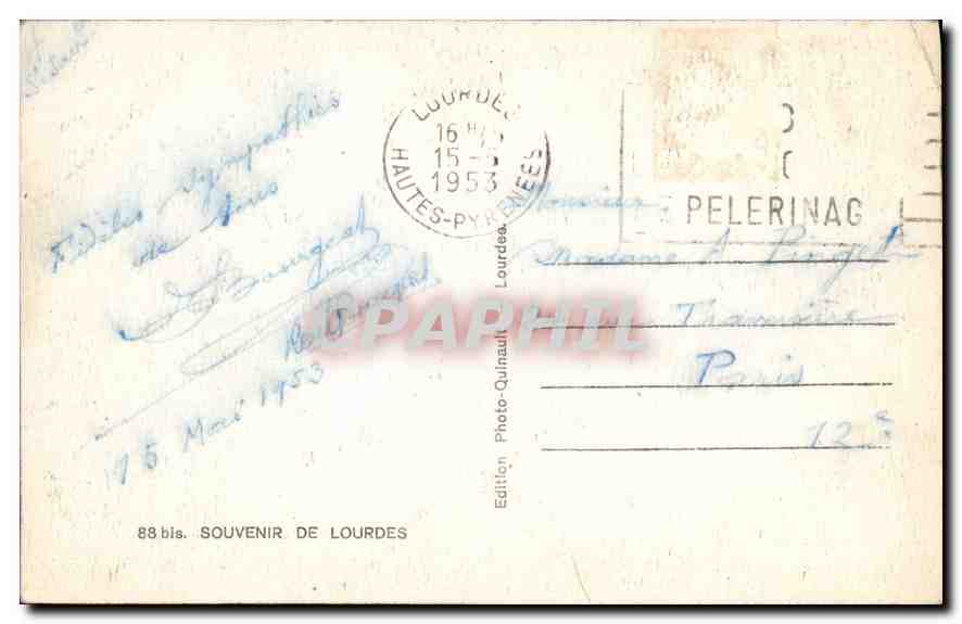 CPA Souvenir de Lourdes  — Verso