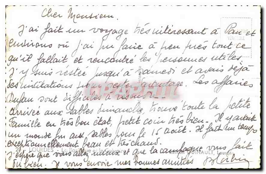 CPA Lourdes La Basilique et le Calvaire  — Verso
