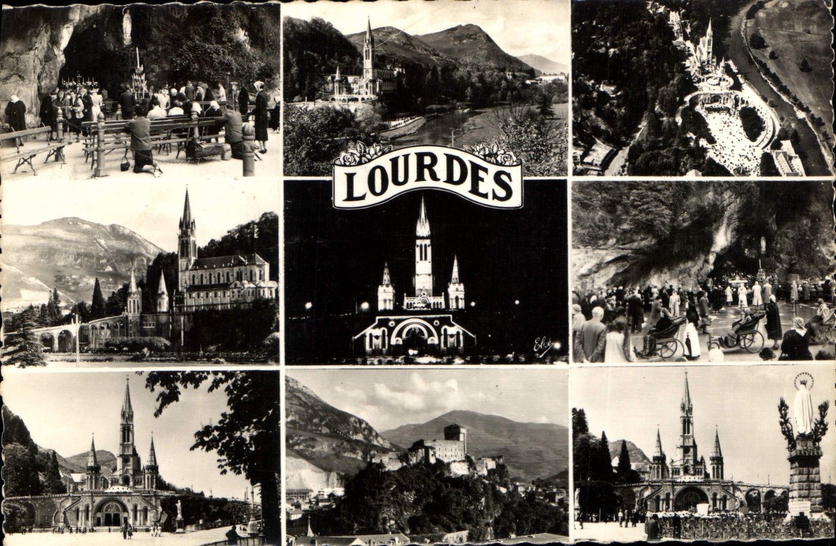 CPA Lourdes la Grotte la Basilique vue generale la Gave vue aerienne le Chateau Fort 