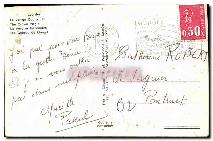CPA Lourdes La Vierge Couronne  — Verso