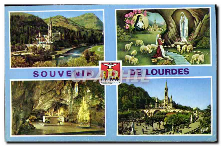 CPA Lourdes L'Apparition la Basilique et la Grotte 