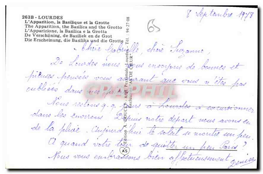 CPA Lourdes L'Apparition la Basilique et la Grotte  — Verso