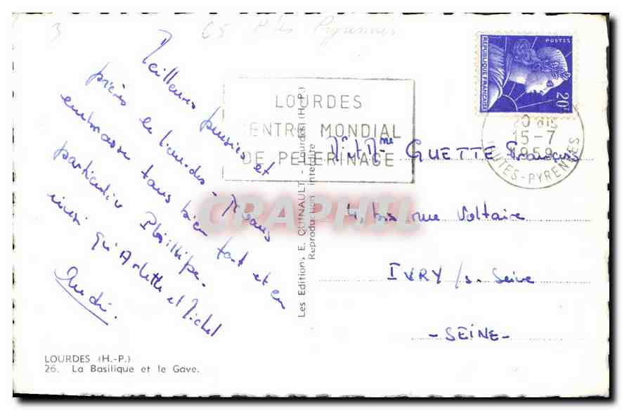 CPA Lourdes La Basilique et le Gave  — Verso