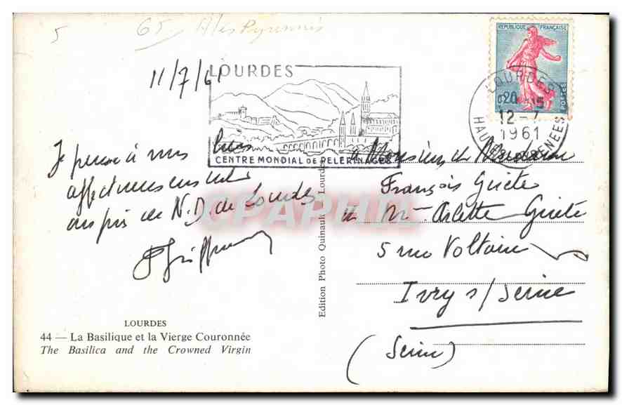 CPA Lourdes La Basilique et la Vierge Couronnee  — Verso