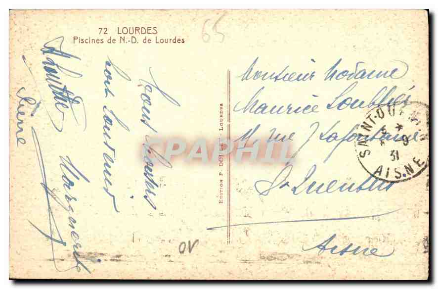 CPA Lourdes Piscines de N D de Lourdes  — Verso